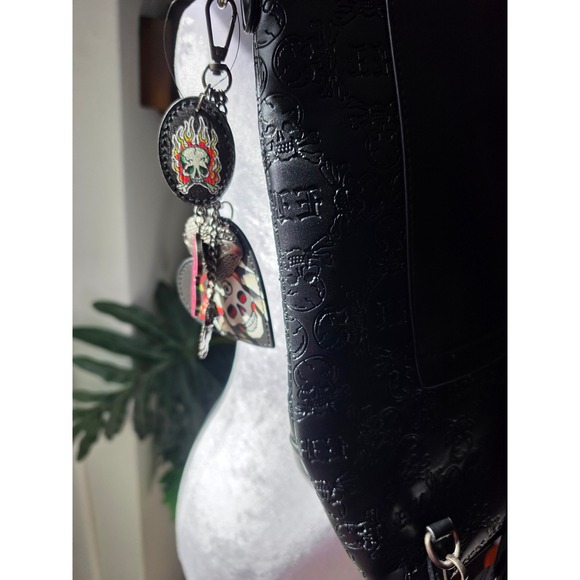 Ed Hardy Black Embossed Skull Studded Backpack Convertible Crossbody Bag NWT main image 5